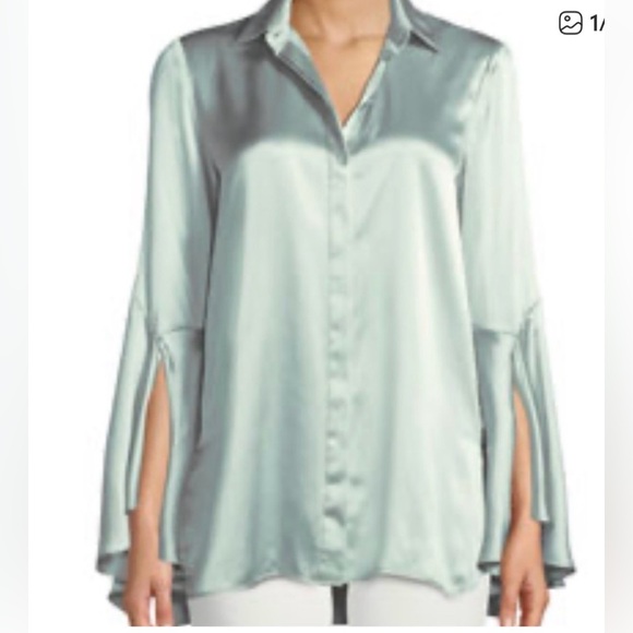 Lafayette 148 New York Tops - Lafayette 148 New York Peppermint 100% Silk Bell Sleeve Blouse XL $498 Old Money